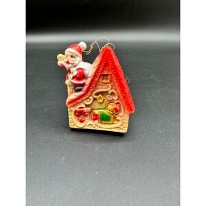 Vintage Santa on Chimney Blow Mold Ornament Japan MCM Plastic Christmas